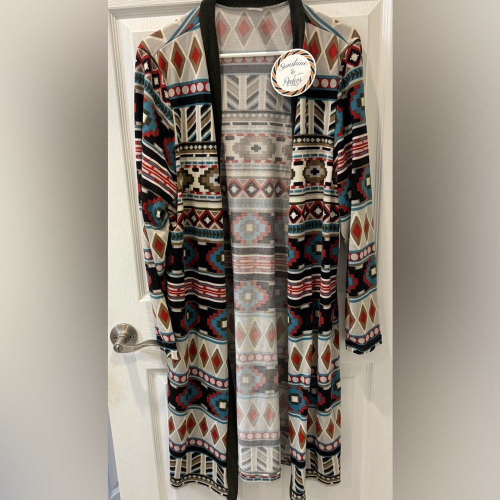 Sunshine‎ & Rodeos Western Geometric Patterned Long Cardigan
